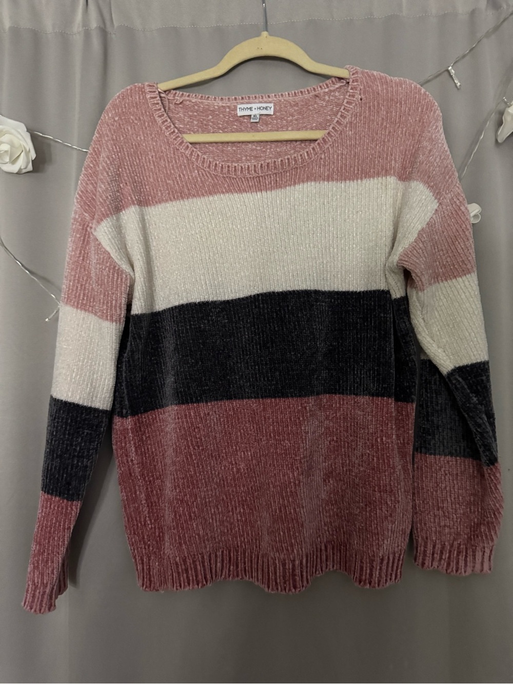 Pink, Cream & Charcoal Striped Sweater